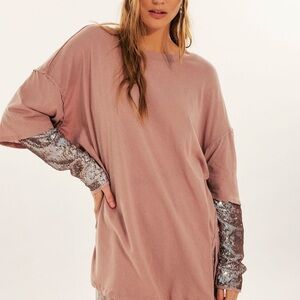 FP Nellie Pink Sequin Sleeve Women's Top